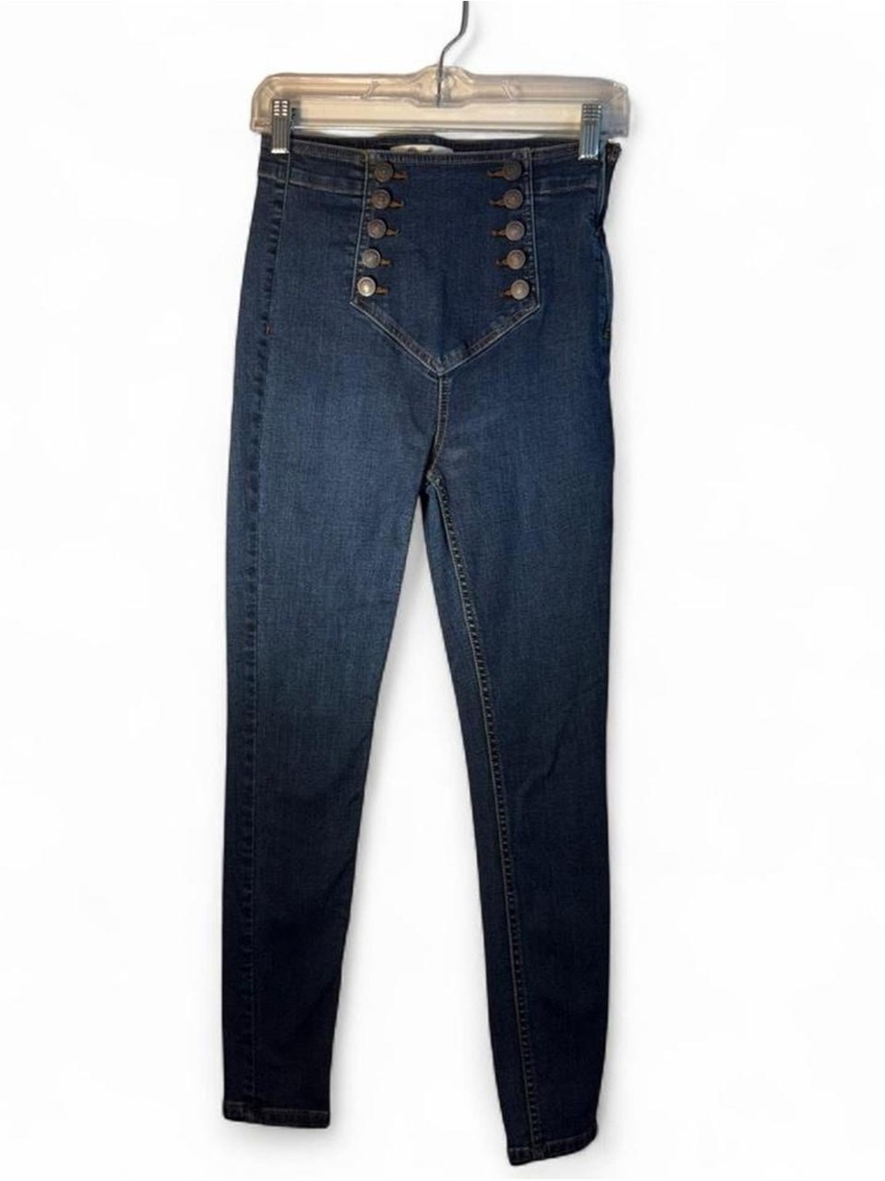 We The Free High-Rise Dark Blue Button-Front Skinny Jeans